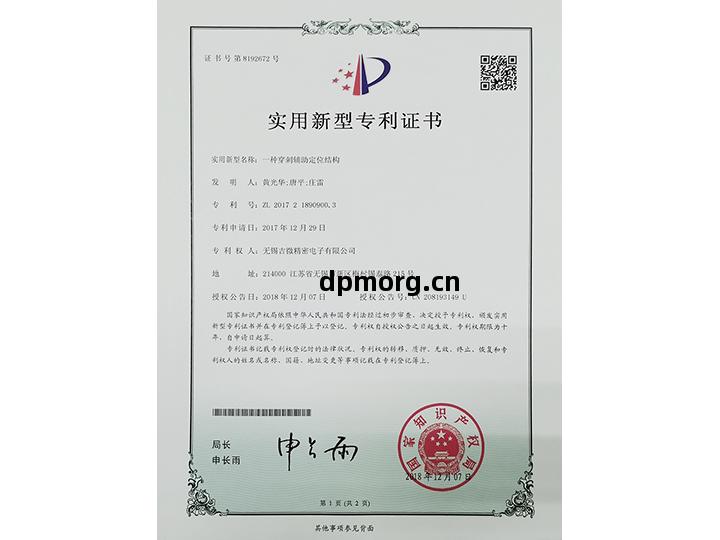 壹(yi)種(zhong)穿刺輔(fu)助(zhu)定(ding)位(wei)結構實(shi)用新型專利證書
